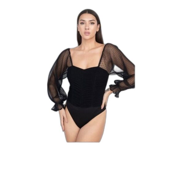 Whimsigoth Bodysuit Black Long Sleeve Sz M Witchy Fairy Grunge - Picture 1 of 12